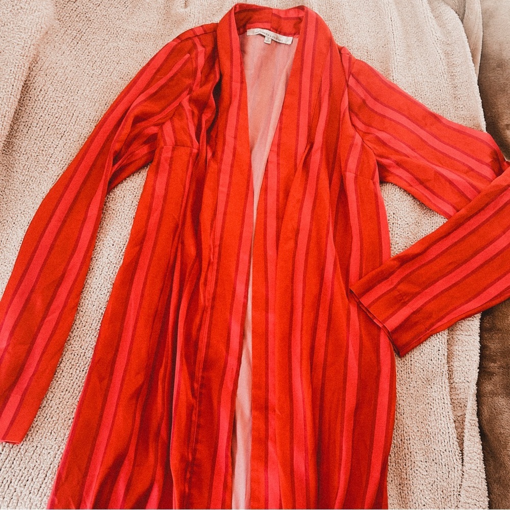 Lovers + Friends Red and Pink Striped Long Cardigan